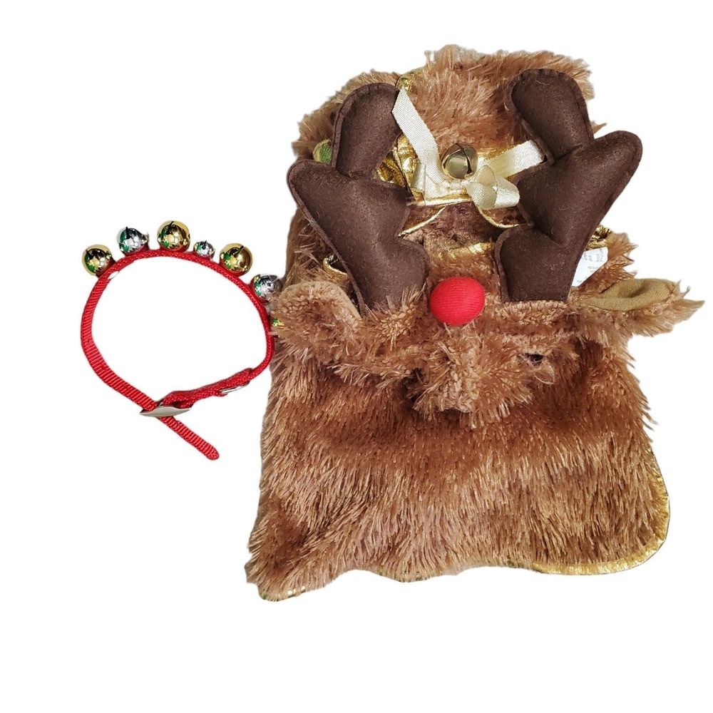 Reindeer Dog Outfit with Jingle bell Collar S/M approx. 15-25lbs